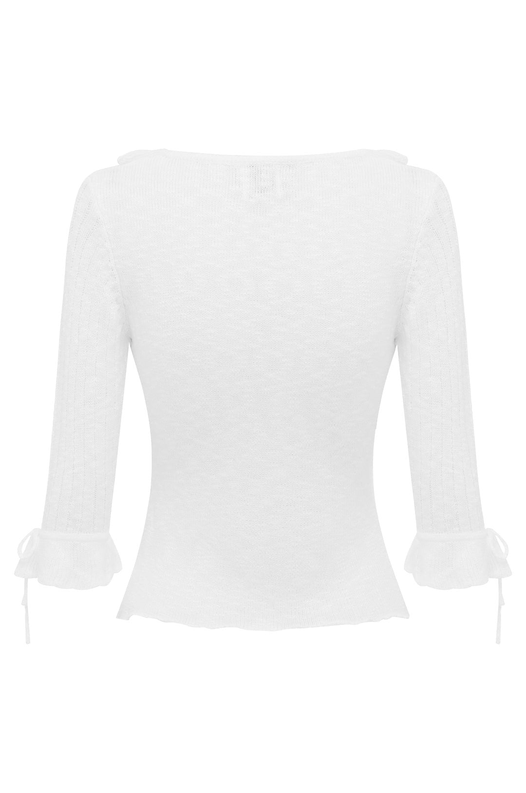 Women's Blue Ruffle Knit Crop Top – Square Neck, Ribbed, ¾ Sleeve