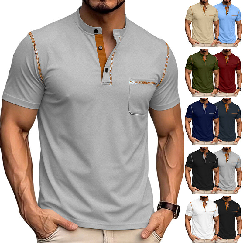 Men's Stand Collar Henley Polo Shirt