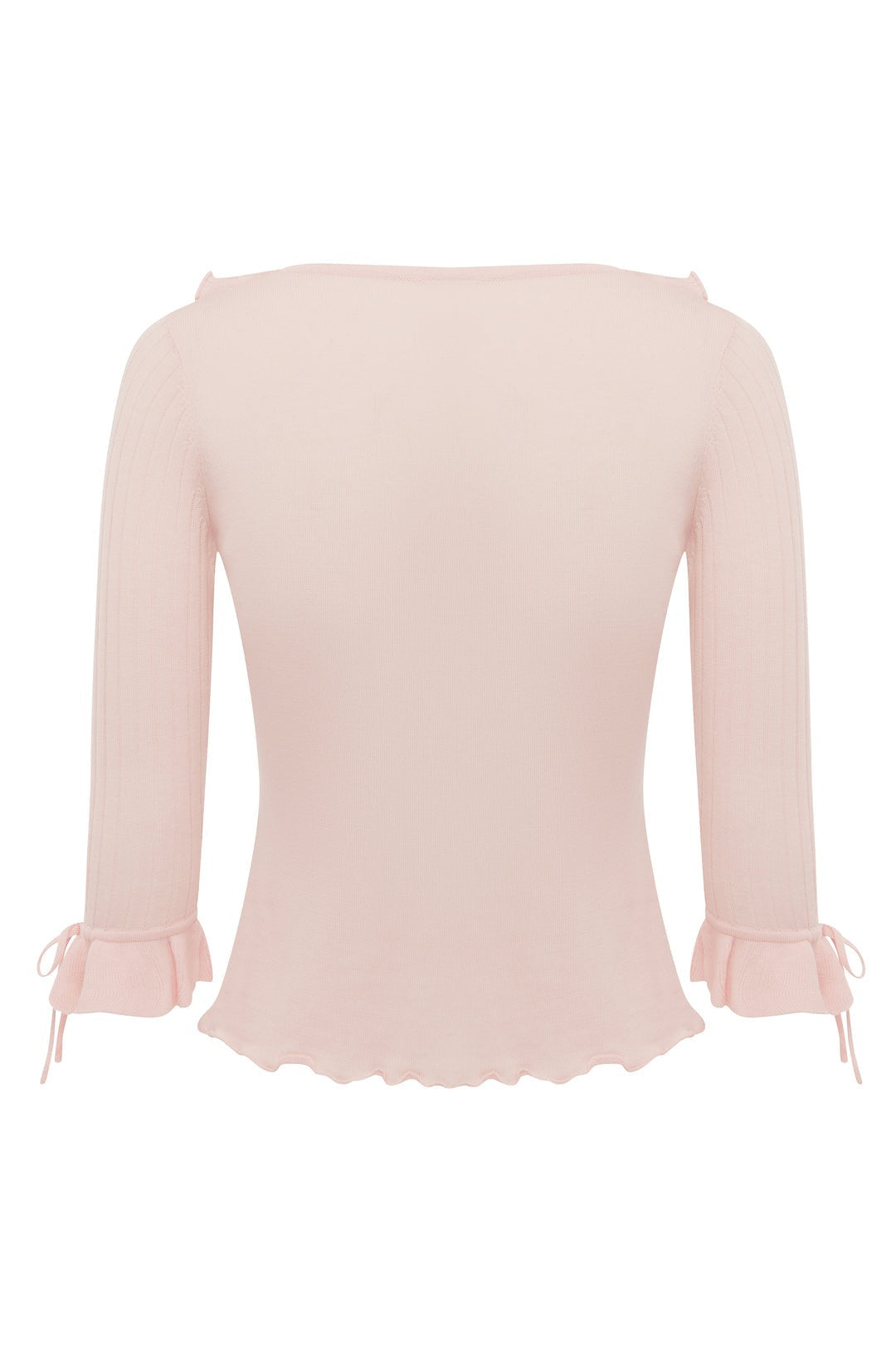 Women's Blue Ruffle Knit Crop Top – Square Neck, Ribbed, ¾ Sleeve