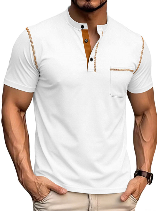 Men's Stand Collar Henley Polo Shirt